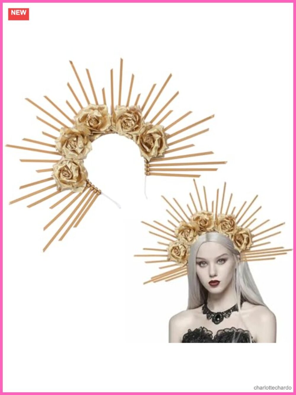 Sunburst Halo Headband Metal Acrylic Rose Flower Crown Costume Accessory